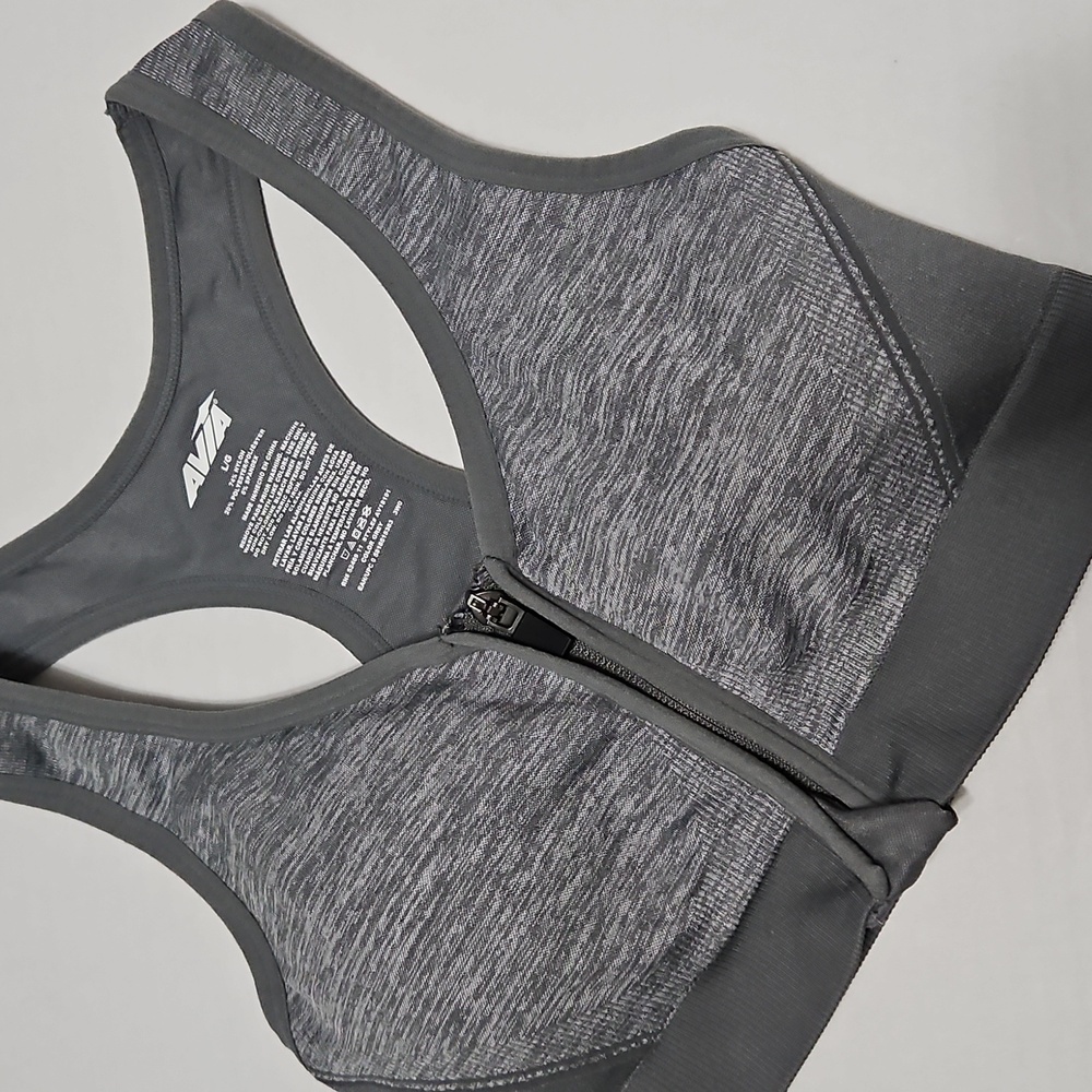 Avia Heather Gray Zip-Front Support Sports Bra With Removable Pads Youth Size L